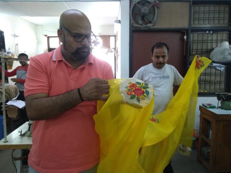 Designer-Gautam-Gupta-upcycling-a-sari-in-his-factory